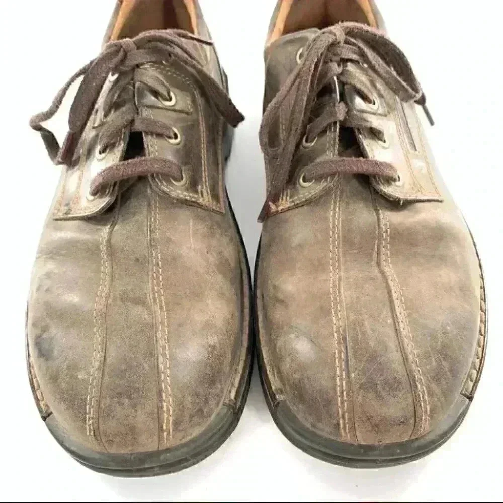 Ecco mens Oxfords size 45 11.5 brown leather lace up comfort orthopedic walking